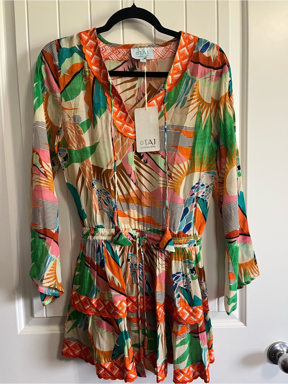 Taj By Sabrina Crippa Dress Farm Rio Vibes Small Resort Boho Vacation Birds NWT